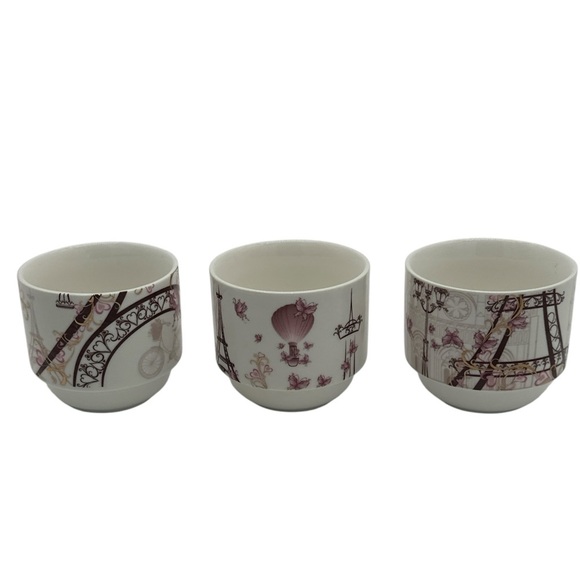 Set of 3 Elegant White and Purple Paris Cups - Picture 2 of 4